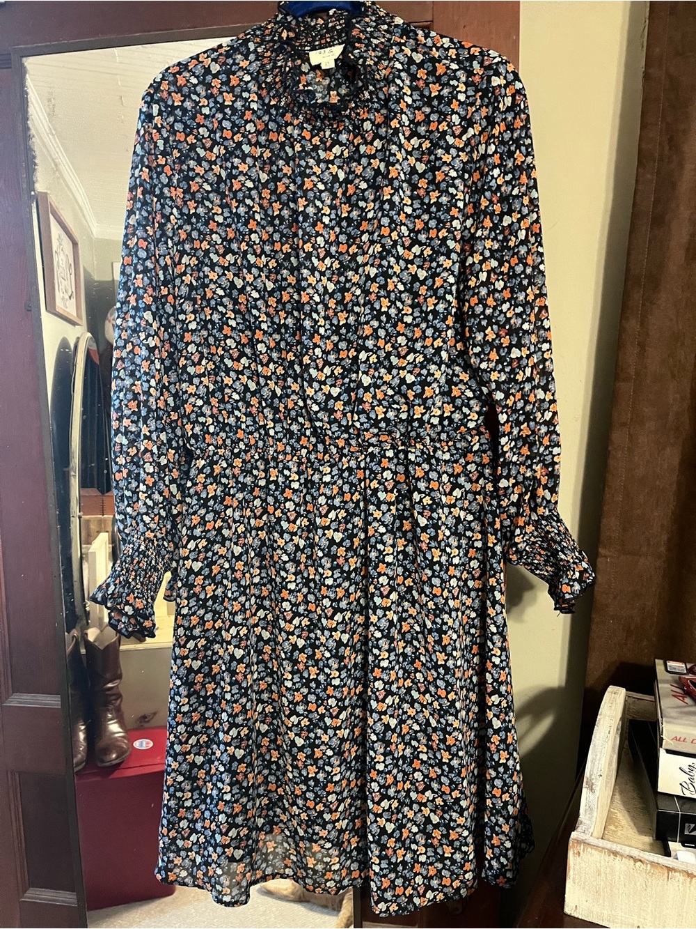 Navy Floral Longsleeve Dress